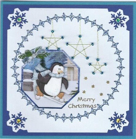Penguin Skating Card with Decoupage by Irene Jardine