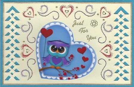 Heart Shaped Owl Heart Topper in Blue by Irene Jardine