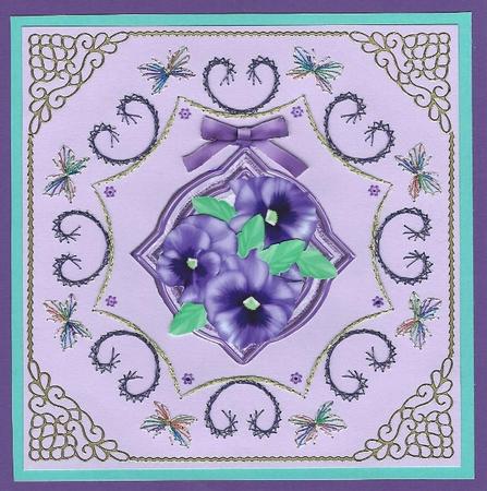 Lovely Lilac Pansys on a Diamond Frame  by Irene Jardine