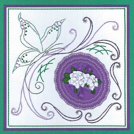Purple Lace Doilie with Roses & Butterflies A4 by Irene Jardine