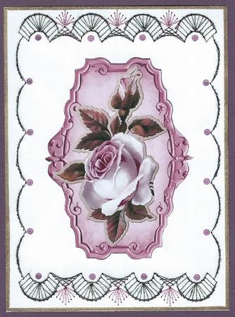 Pink Roses on a Plaque with Butterflies A4 by Irene Jardine