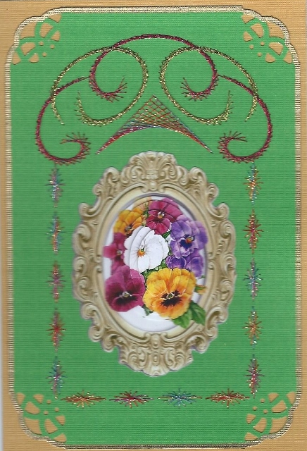 Pansies in Gold Ornate Frame Oval Pyramids by Irene Jardine