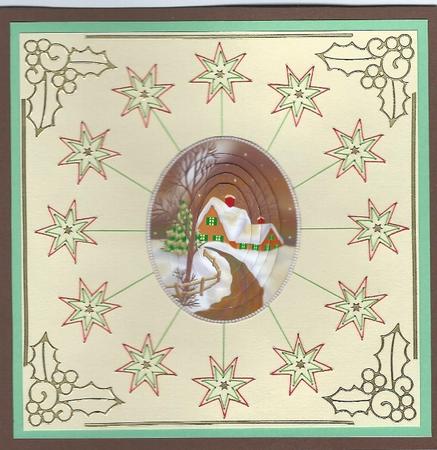 Autumn Shades Snow Covered Cottage Oval Pyramids by Irene Jardine
