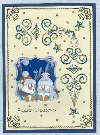 Penguins and Mistletoe Card with Decoupage by Irene Jardine