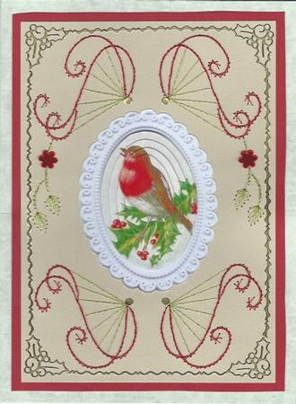 Little Red Robin on Holly Oval Pyramids by Irene Jardine