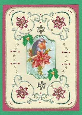 Red Robin on a Plaque with Holly, & Poinsettias by Irene Jardine