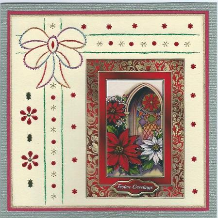 Poinsttias and Stained-glass Window Fancy Quick Card by Irene Jardine
