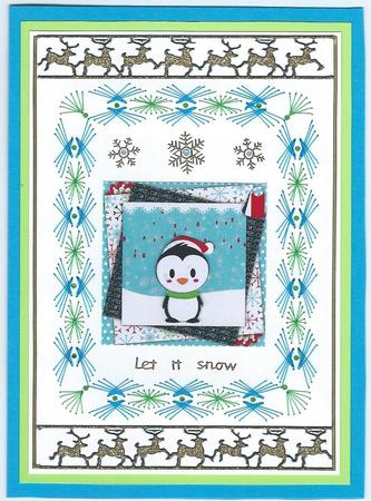 7.5 x 7.5 Card Topper Penguin by Irene Jardine