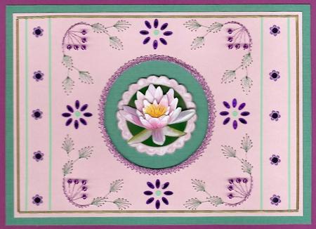 Waterlily Lace & Pearls -with Decoupage Fits 6" x 6" Card by Irene Jardine