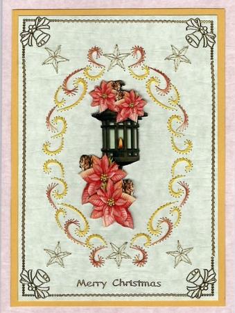 Oriental Lantern 4 Christmas Poinsettias by Irene Jardine