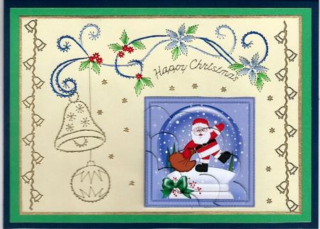 Xmas Santa Snowglobe Shell Edged Corner Stacker by Irene Jardine