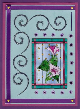 Morning Glory Stained Glass Birthday Card by Irene Jardine