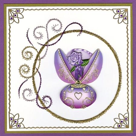 Pretty Lilac and Gold Faberge Egg with Rose by Irene Jardine