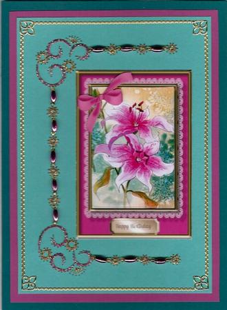 Beautifuil Pink Lillys Topper and Card  by Irene Jardine