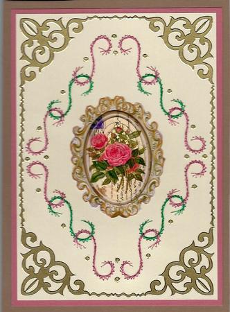 Pretty Pink Roses on a Script with a Purple Bow Oval Pyramid by Irene Jardine