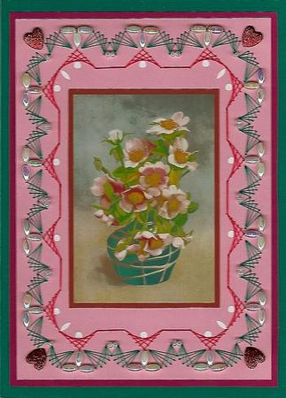 Vintage Vase with Pink Flowers Quick Card Front by Irene Jardine