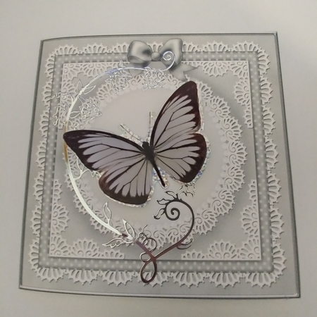 Square Pearls, Lace and Ribbon Plain Card Base Portrait Form by Liz Fawcett