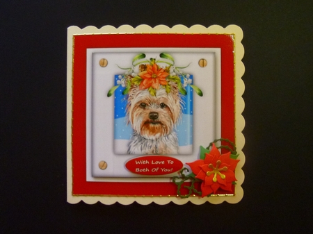 Christmas Puppy Dog (2) 6 x 6 Card Topper With Masses Of Greetings Tags by Jayne Jones