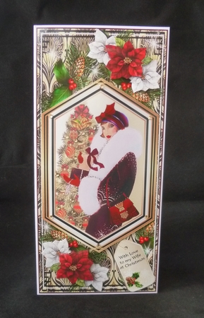 Art Deco Christmas DL Card Front 02 With Decoupage by Jayne Jones