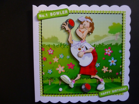 Lawn Bowls Lady (red) 7x7 Quick Card Front by Jayne Jones