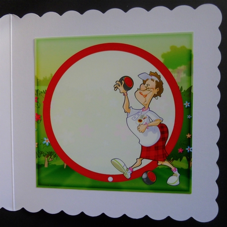 Lawn Bowls Lady (red) 7x7 Quick Card Insert by Jayne Jones