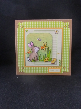 Rabbit Smells the Daffodil Card Front with Topper by Jayne Jones