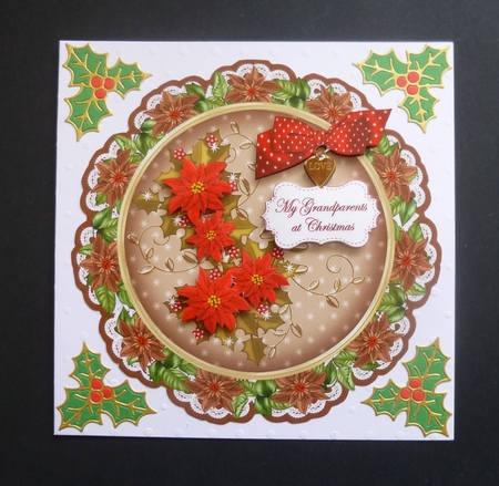 Tea Red Poinsettia Grandparents 8in Doily Decoupage Topper by Jayne Jones