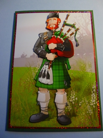 Bagpipe Player Dude Green Kilt A4 by Jayne Jones