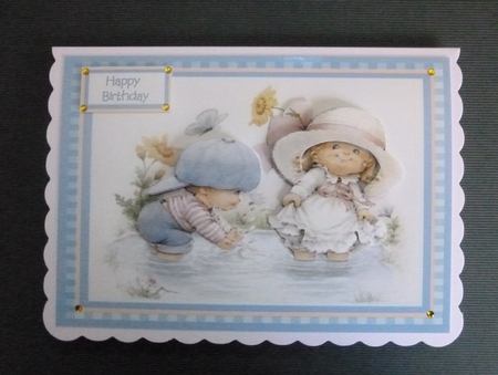 Birthday Card with Vintage Children Decoupage Scene by Jayne Jones