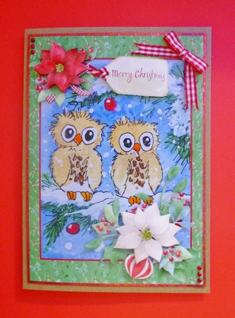 Its an Owls Christmas. Card topper with Step by Step decoupage by Jayne Jones
