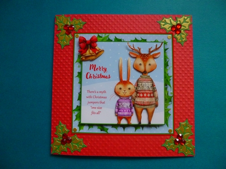 Christmas Jumper Reindeer and Rabbit Card Front by Jayne Jones