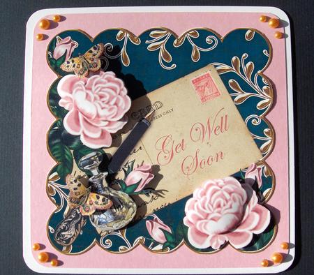 Pink Roses Petrol Get Well Soon 8in Scallop Step by Step by Jayne Jones