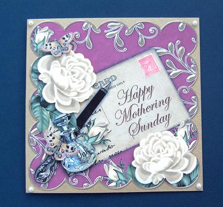 Cream Roses Cerise Mothering Sunday 8in Decoupage Topper by Jayne Jones