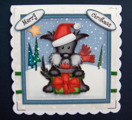 Xmas Hamish Scottie Dog Quick Card N 3D Decoupage by Jayne Jones