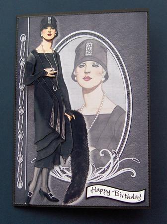 Deco Lady in Black and Furs Fashion Reflections Decoupage by Jayne Jones