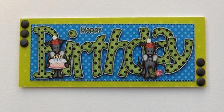 Large Dl Scottie Dog Happy Birthday Felties Quick Card by Jayne Jones