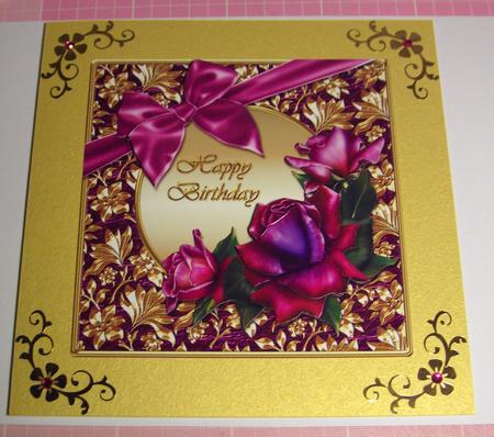 Twilight Roses and Bow on Gold Frame Card Front by Jayne Jones