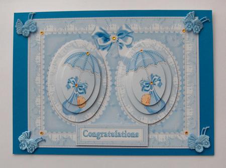New Baby Boy Twins Pearls and Lace Pyramid by Jayne Jones
