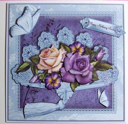 Blue Fan and Roses 8x8 Topper Mini Kit by Jayne Jones