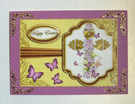 Cross with Lilies & Butterflies Easter/ Sympathy Card Front 2 by Jayne Jones