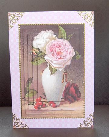 Pink/cream Roses in Vintage Vase Pyramids by Jayne Jones