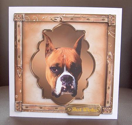 Hinged Card Topper with Portrait of a Pet Boxer & Decoupage by Jayne Jones