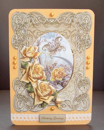 Yellow Rose Card Front in Ornate Frame by Jayne Jones