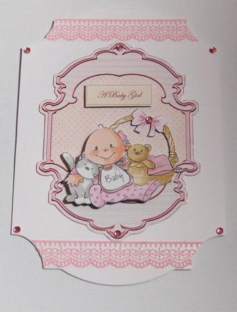 Baby Girl Card Front with Decoupage by Jayne Jones