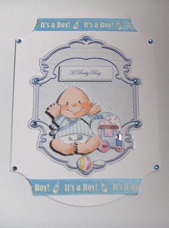 Baby Boy with Toys Card Front and Decoupage by Jayne Jones