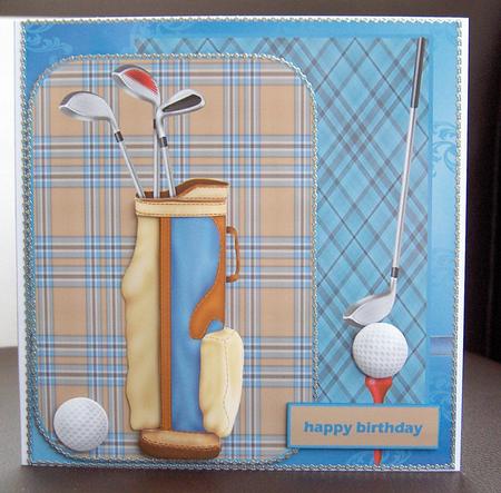 Golf Bag Card Front with Topper and Decoupage by Jayne Jones