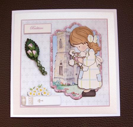 Communion Girl Card Front with a Topper and Decoupage by Jayne Jones
