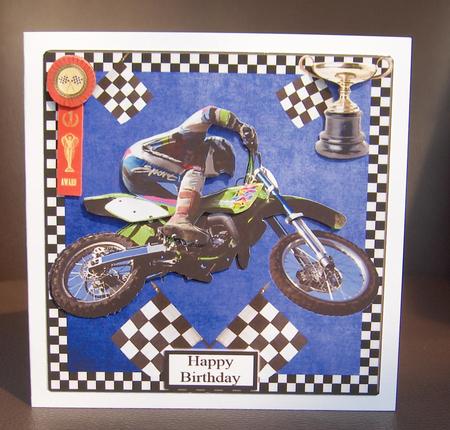 Motor Cross Winner Card Topper & Decupage by Jayne Jones
