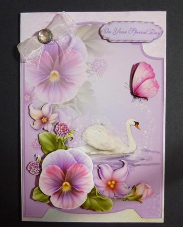 Swan & Pansies Screen Card with Step by Step by Jayne Jones