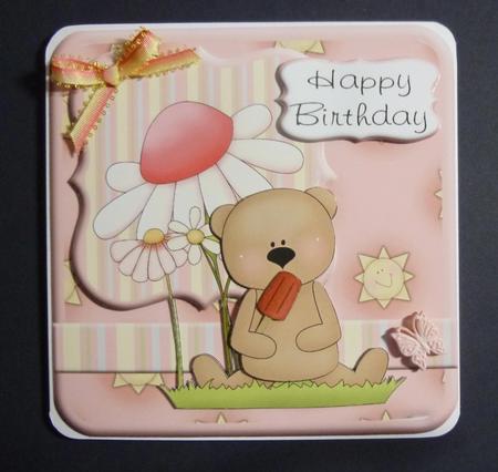 Square Summery Birthday Bear Topper by Jayne Jones